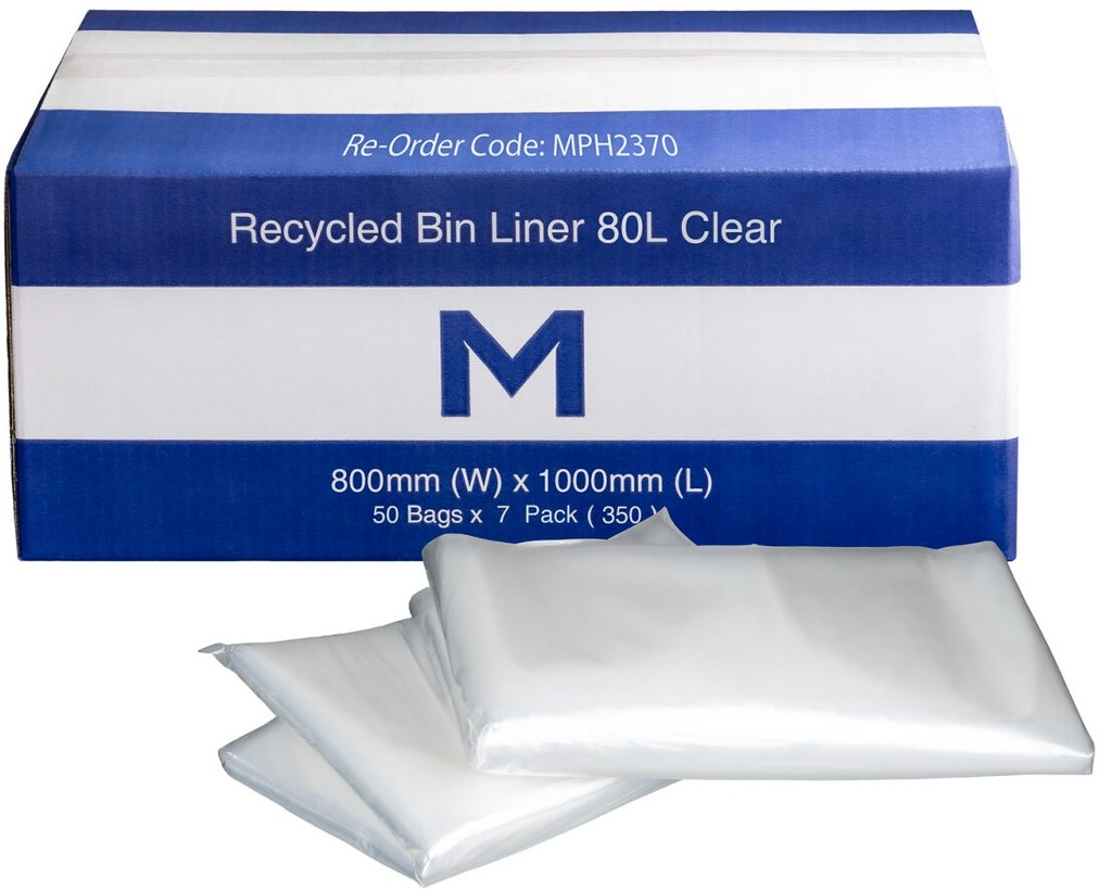 [LMD2370] FP Recycled Bin Liner 80L - Clear, 800mm x 1000mm x 30mu (350)