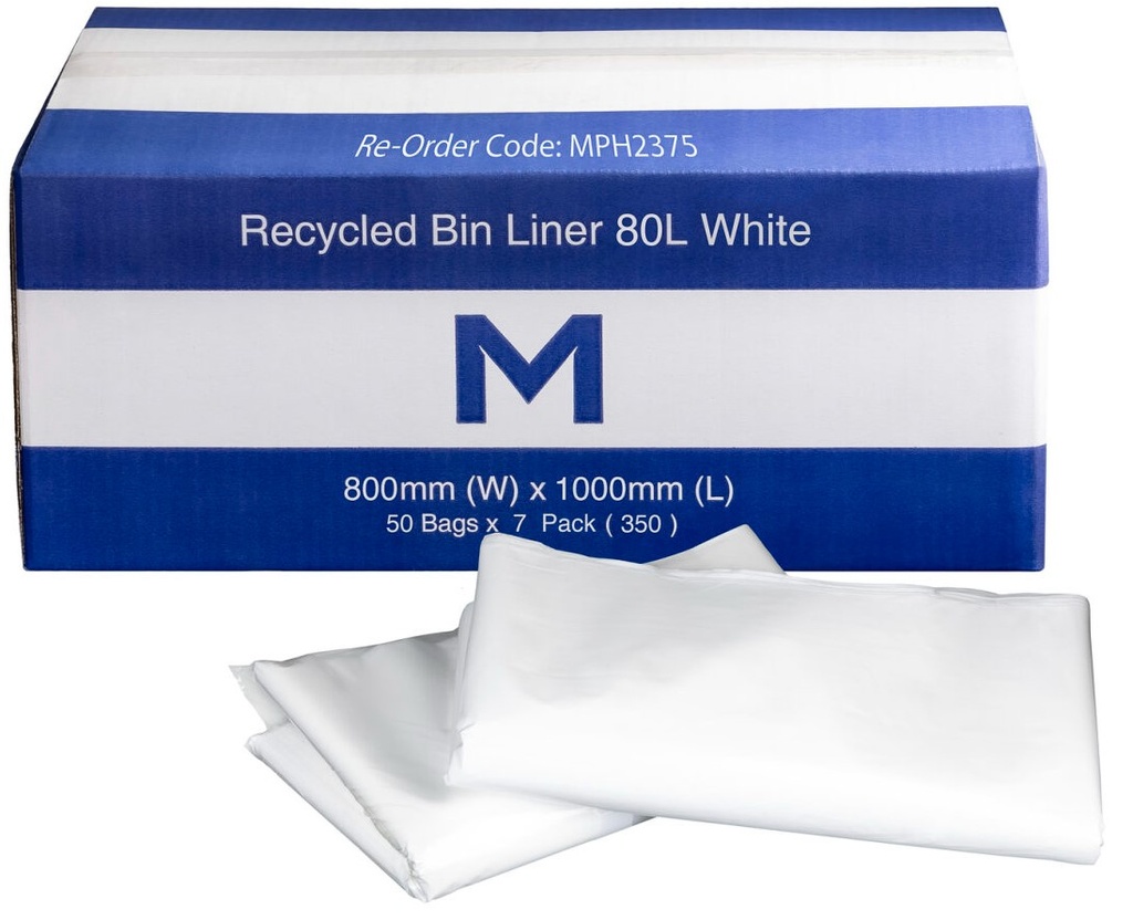 [LMD2375] FP Recycled Bin Liner 80L - White, 800mm x 1000mm x 30mu (350)