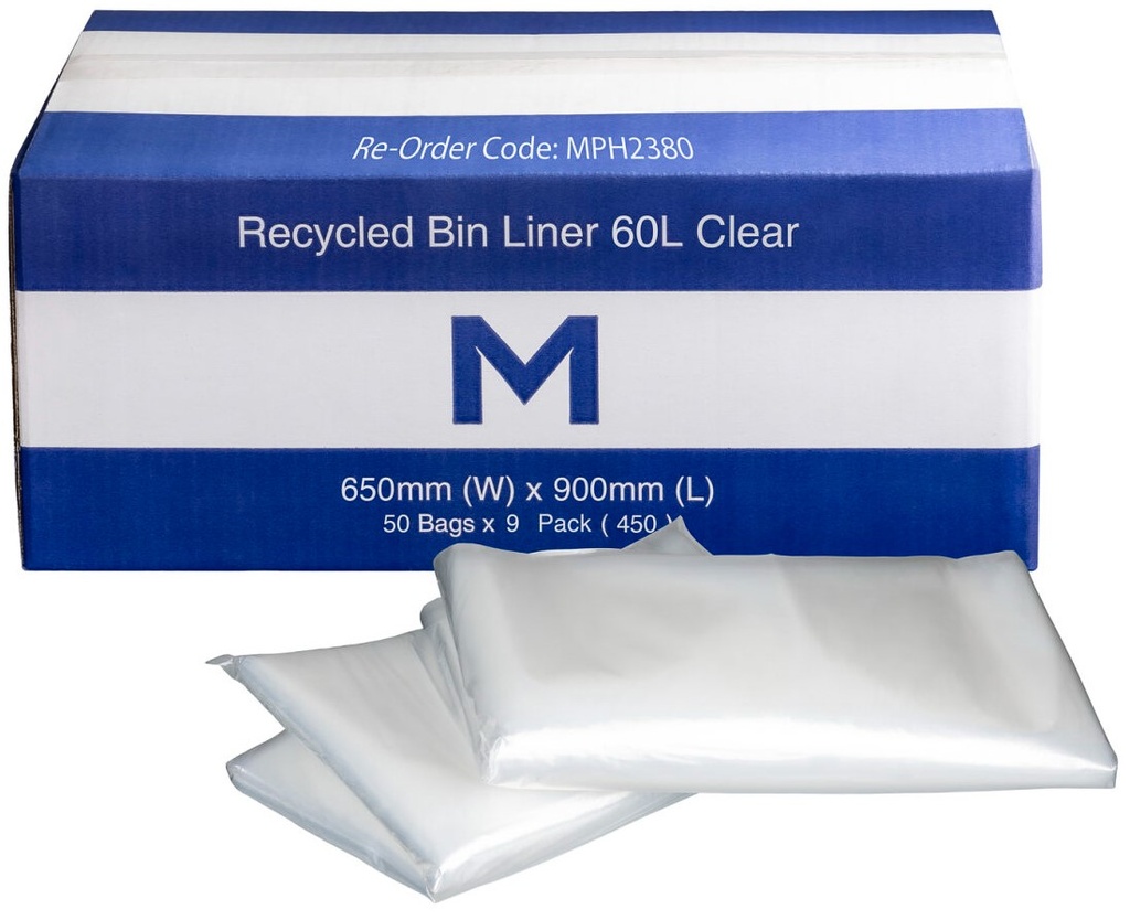 [LMD2380] FP Recycled Bin Liner 60L - Clear, 650mm x 900mm x 30mu (450)