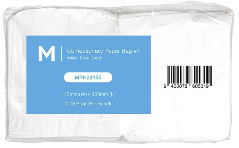 [LMD24185] Confectionery Paper Bag #1 - White, 115mm x 130mm, 35gsm (1000) 