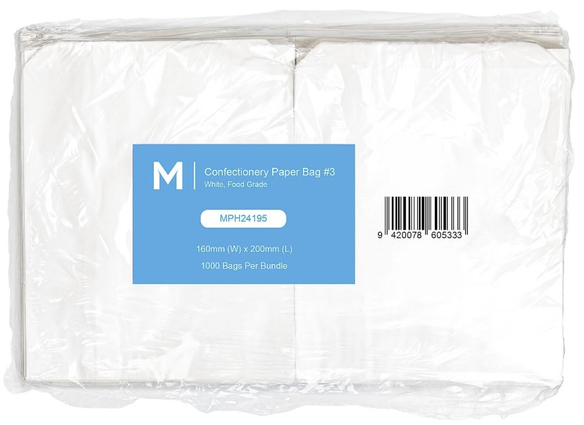 Confectionery Paper Bag #3 - White, 160mm x 200mm, 40gsm (1000) 