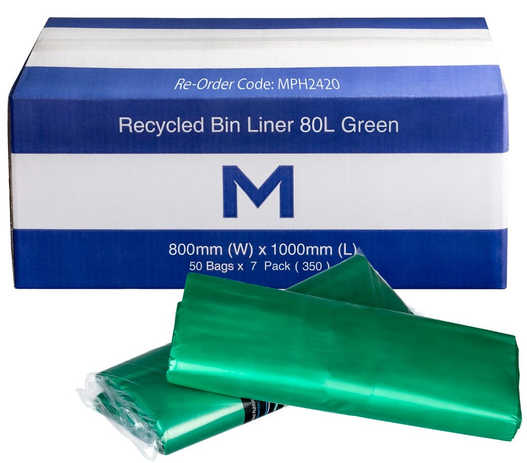 [LMD2420] FP Recycled Bin Liner 80L - Green, 800mm x 1000mm x 30mu (350)
