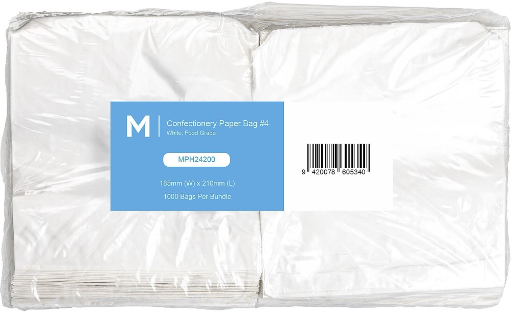 Confectionery Paper Bag #4 - White, 185mm x 210mm, 40gsm (1000)