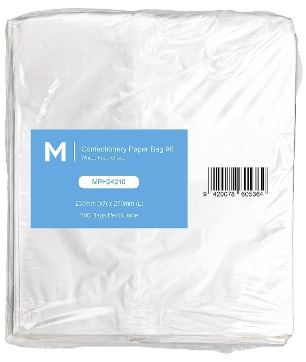 [LMD24210] Confectionery Paper Bag #6 - White, 235mm x 270mm, 40gsm (500) 
