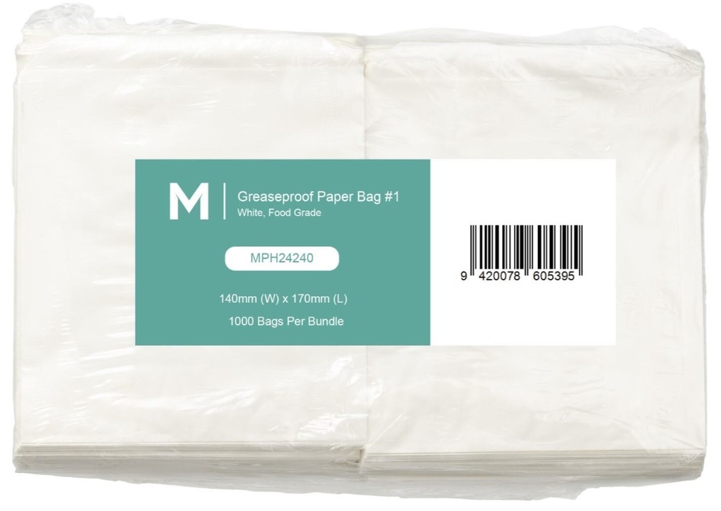 [LMD24240] Greaseproof Paper Bags #1 - White, 140mm x 170mm, 40gsm (1000)