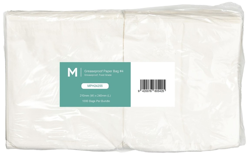 [LMD24255] Greaseproof Paper Bags #4 - White, 210mm x 240mm, 40gsm (1000)