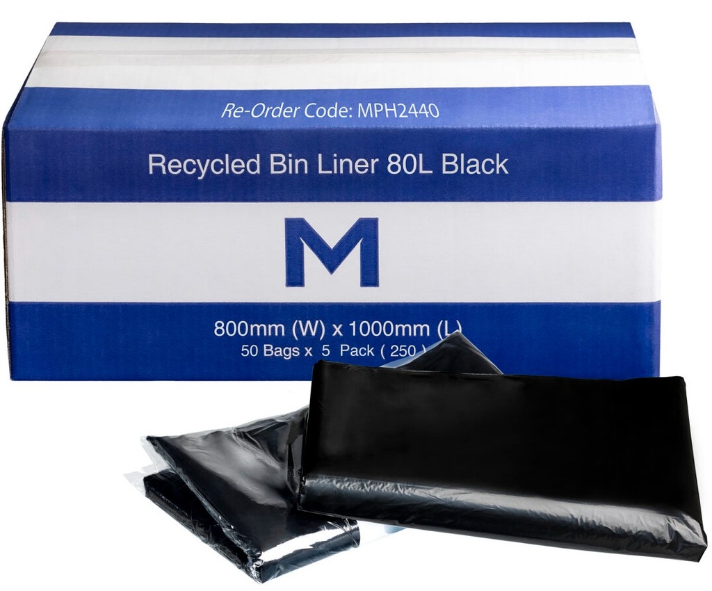 [LMD2440] FP Recycled Bin Liner 80L - Black, 800mm x 1000mm x 40mu (250)
