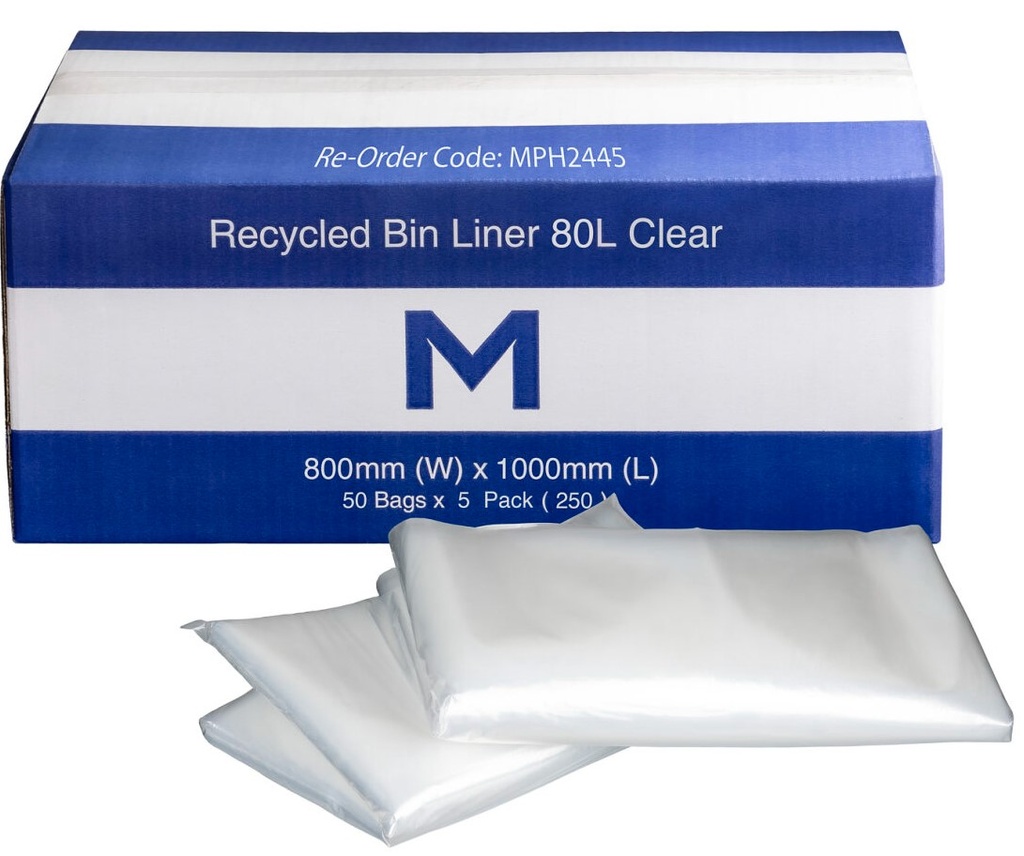 [LMD2445] FP Recycled Bin Liner 80L - Clear, 800mm x 1000mm x 40mu (250)