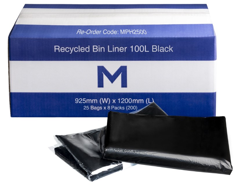 [LMD2500] FP Recycled Bin Liner 100L - Black, 925mm x 1200mm x 30mu (200)