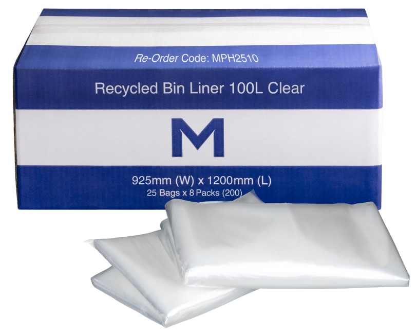 [LMD2510] FP Recycled Bin Liner 100L - Clear, 925mm x 1200mm x 30mu (200)