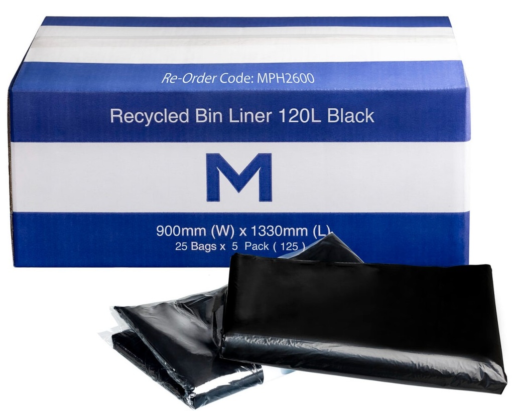 [LMD2600] FP Recycled Bin Liner 120L - Black, 900mm x 1330mm x 50mu (125)