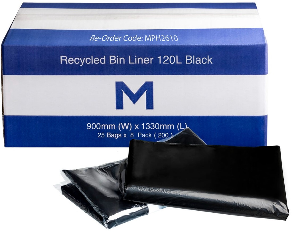 [LMD2610] FP Recycled Bin Liner 120L - Black, 900mm x 1330mm x 30mu (200)