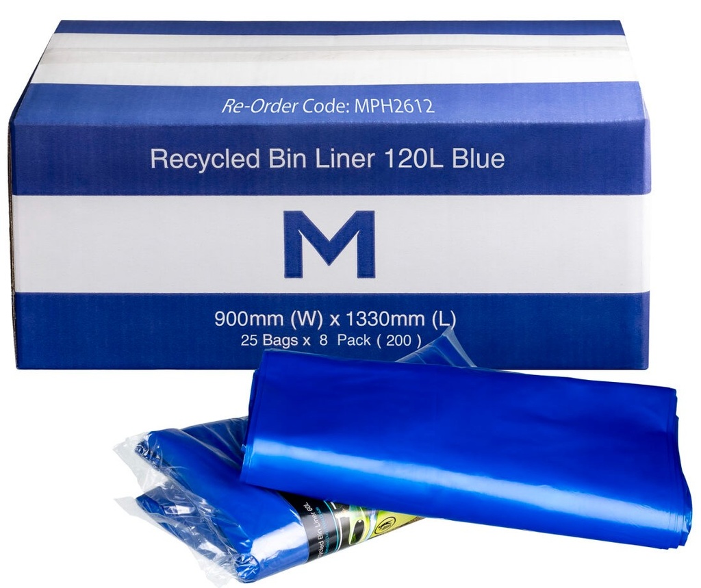 [LMD2612] FP Recycled Bin Liner 120L - Blue, 900mm x 1330mm x 30mu (200)