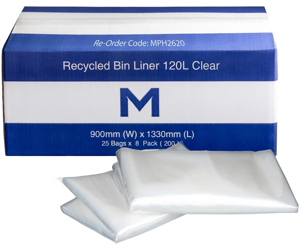 [LMD2620] FP Recycled Bin Liner 120L - Clear, 900mm x 1330mm x 30mu (200)