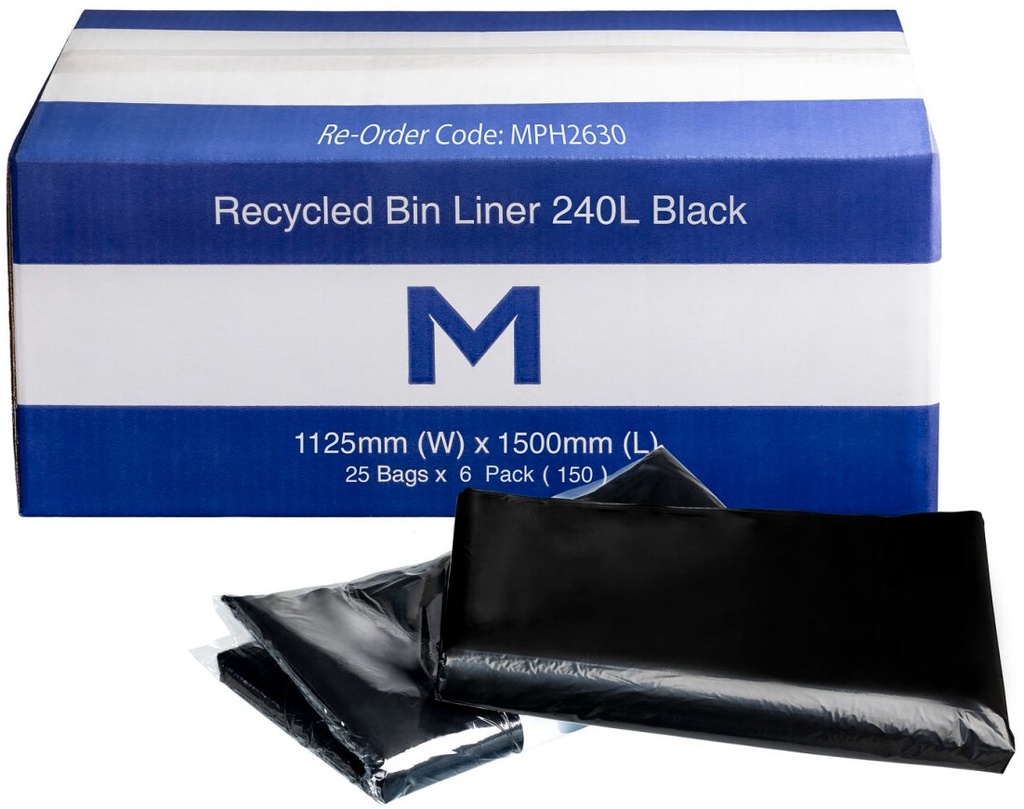[LMD2630] FP Recycled Bin Liner 240L - Black, 1125mm x 1500mm x 30mu (150)