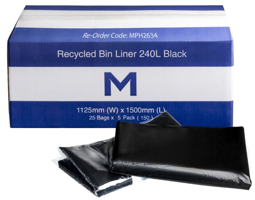 FP Recycled Bin Liner 240L - Black, 1125mm x 1500mm x 40mu (125)