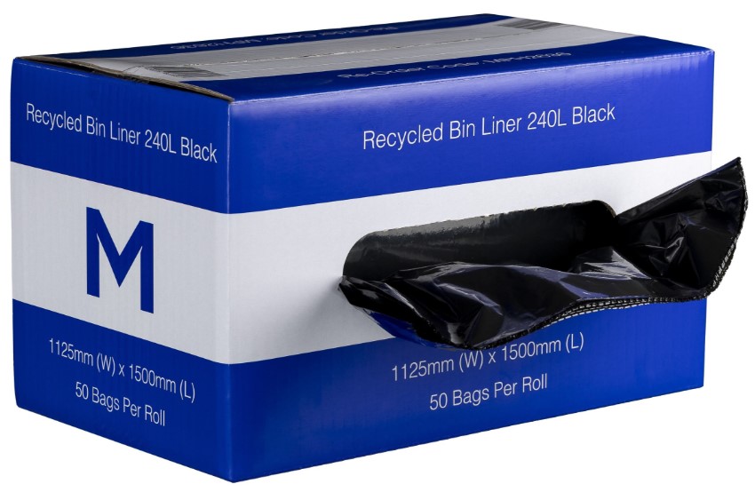 [LMD2636] DB Recycled Bin Liner 240L - Black, 1125mm x 1500mm x 35mu (50) *Dispenser Box