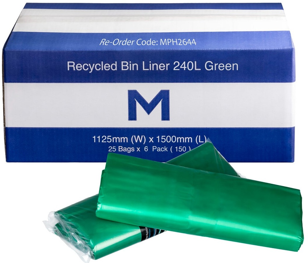 [LMD2644] FP Recycled Bin Liner 240L - Green, 1125mm x 1500mm x 30mu (150)
