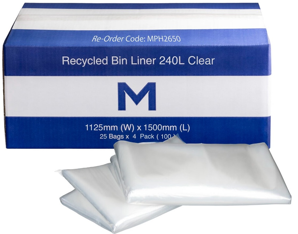 [LMD2650] FP Recycled Bin Liner 240L - Clear, 1125mm x 1500mm x 50mu (100)
