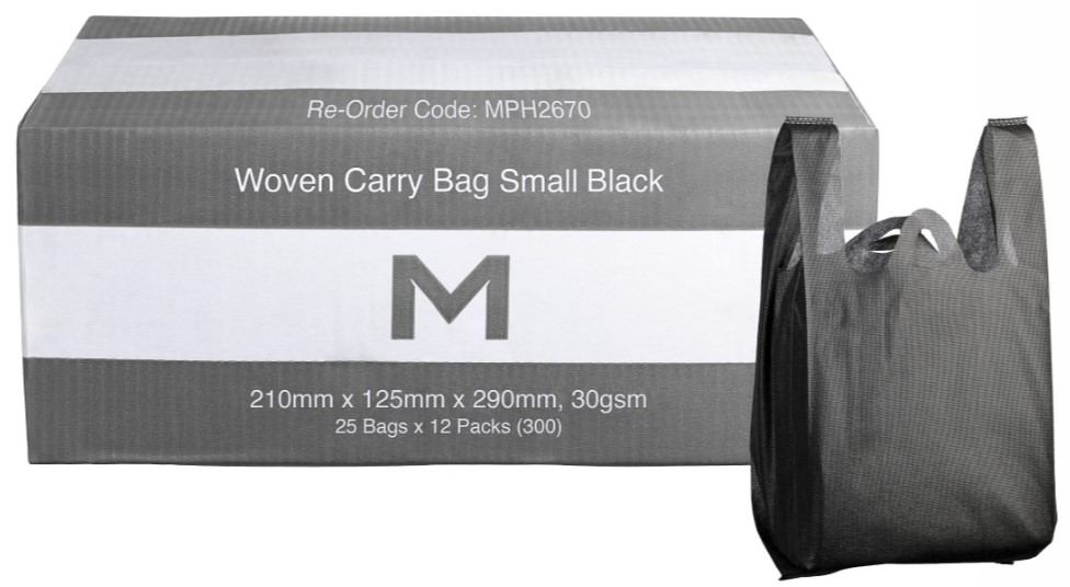 [LMD2670] Woven Carry Bag Small - Black, 210mm x 125mm x 290mm, 30gsm (300)