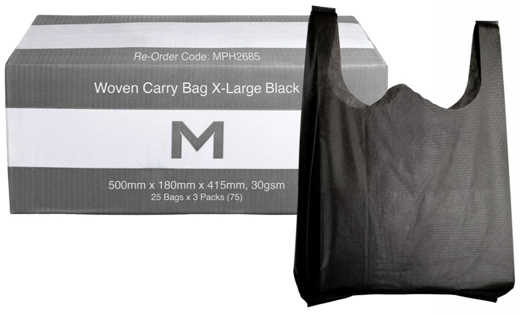 Woven Carry Bag X-Large - Black, 500mm x 180mm x 415mm, 30gsm (75)