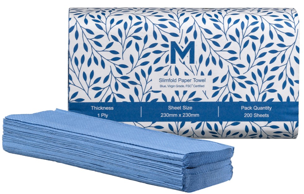Slimfold Paper Towel - Blue, 230mm x 230mm, 1 Ply, FSC Mix® (4000)
