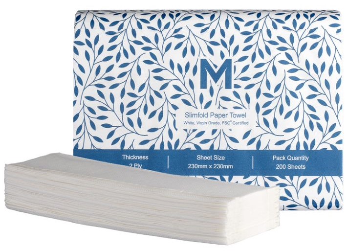 Quilted Slimfold Paper Towel - White, 230mm x 230mm, 2 Ply, FSC Mix® (3000)