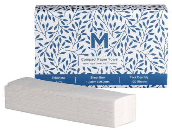 Compact Paper Towel - White, 1 Ply, 200mm x 250mm, FSC Mix® (2400)