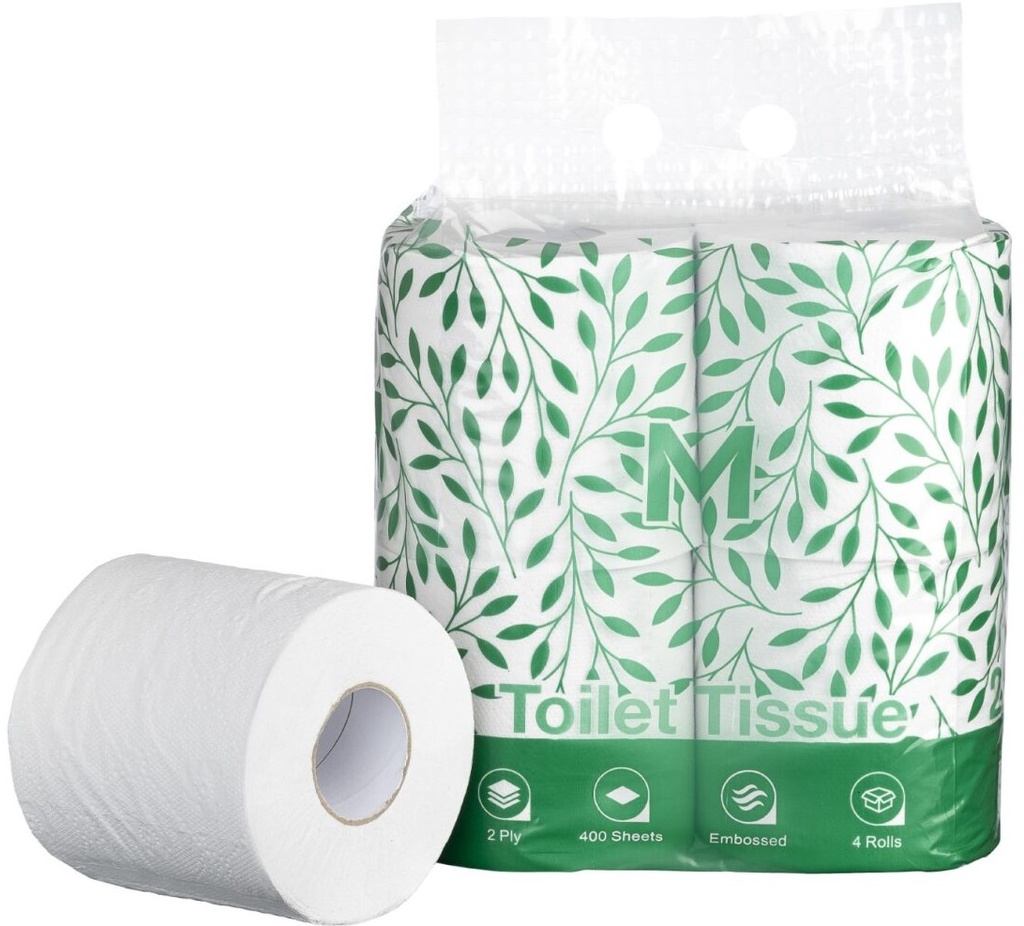 [LMD27188] Recycled Unwrapped Toilet Tissue Boxed - White, 2 Ply, 400 Sheets, 4 Pack, FSC Recycled® (48) 