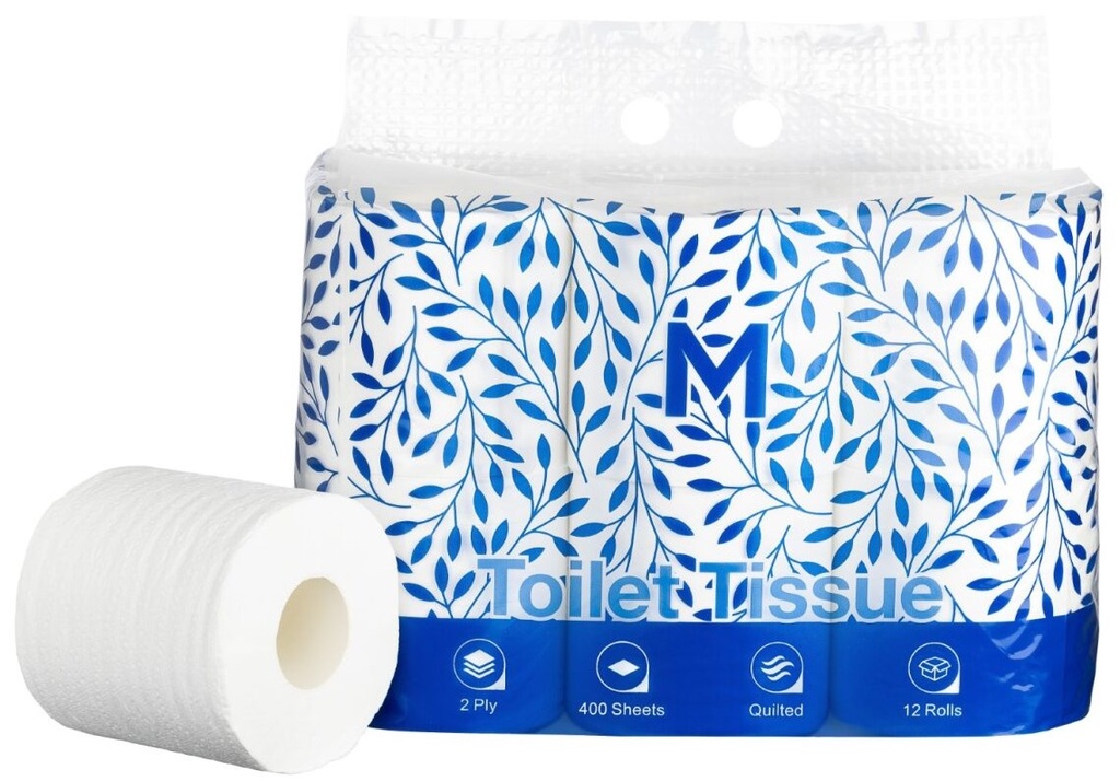 Unwrapped Toilet Tissue Boxed - White, 2 Ply, 400 Sheets, 12 Pack, FSC Mix® (48) 