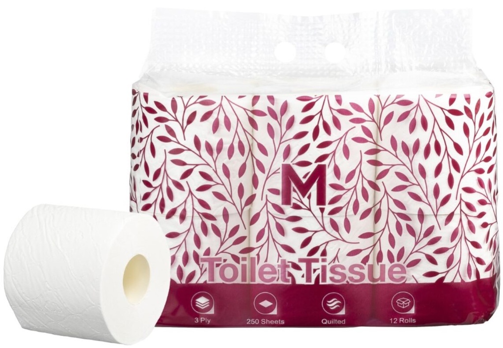 Luxury Unwrapped Toilet Tissue Boxed - White, 3 Ply, 250 Sheets, 12 Pack, FSC Mix® (48) 