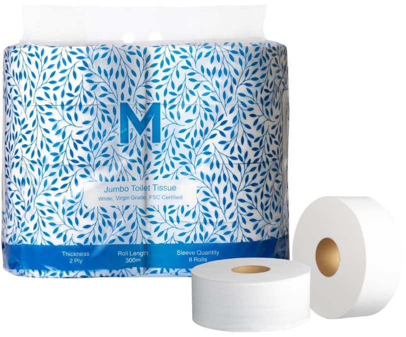 Virgin Jumbo Toilet Tissue Pack - White, 2 Ply, 300m, FSC Mix® (8) 