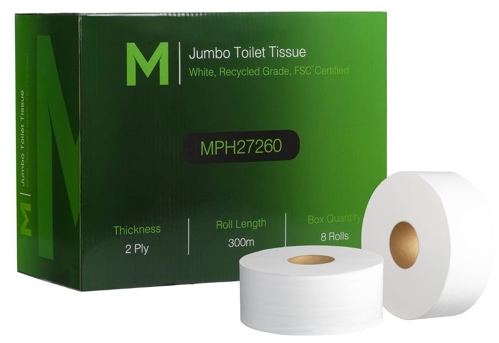 Recycled Jumbo Toilet Tissue Boxed - White, 2 Ply, 300m, FSC Recycled® (8)