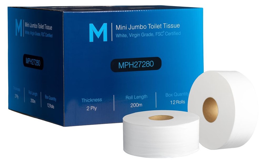 [LMD27280] Virgin Mini Jumbo Toilet Tissue Boxed - White, 2 Ply, 200m, FSC Mix® (12)