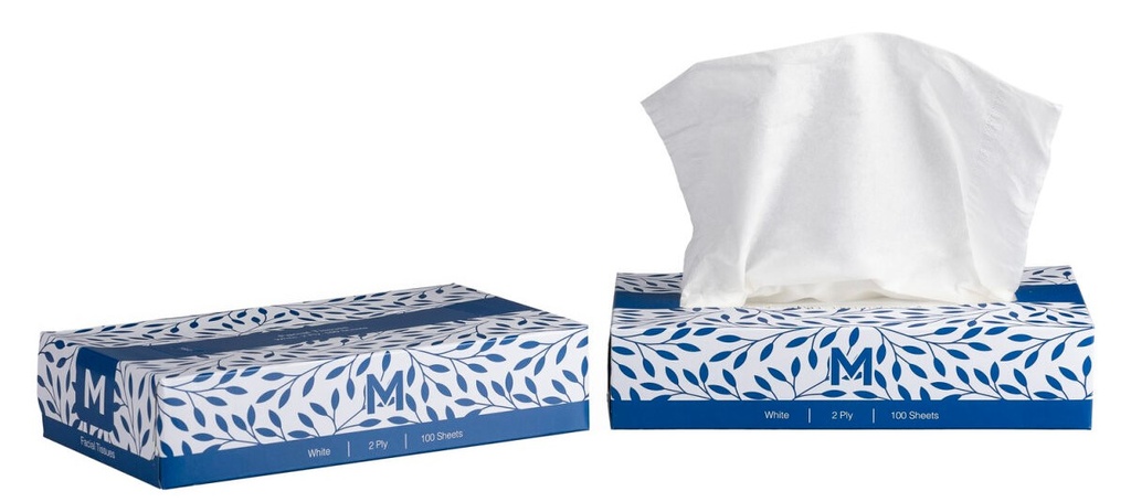Flat Facial Tissues - White, 2 Ply, 100 Sheets, FSC Mix® (48)