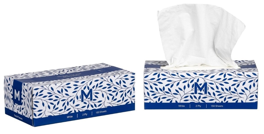 Flat Facial Tissues - White, 2 Ply, 150 Sheets, FSC Mix® (30)