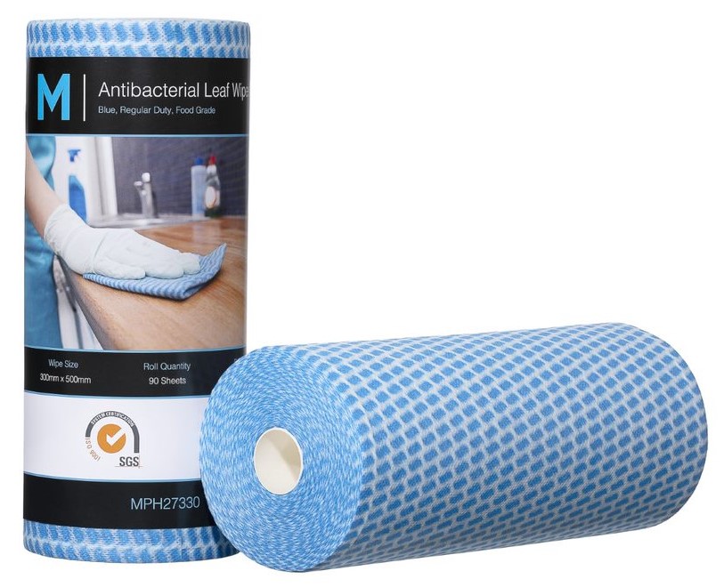[LMD27330] Antibacterial Leaf Wipes - Blue, 300mm x 500mm, 90 Sheets, 60gsm (4) *Regular Duty