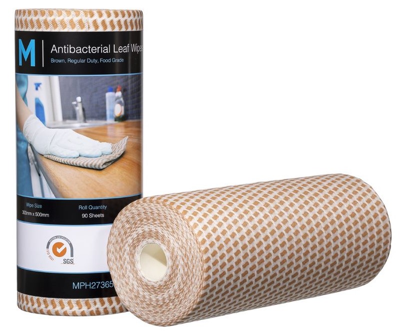 Antibacterial Leaf Wipes - Brown, 300mm x 500mm, 90 Sheets, 60gsm (4) *Regular Duty