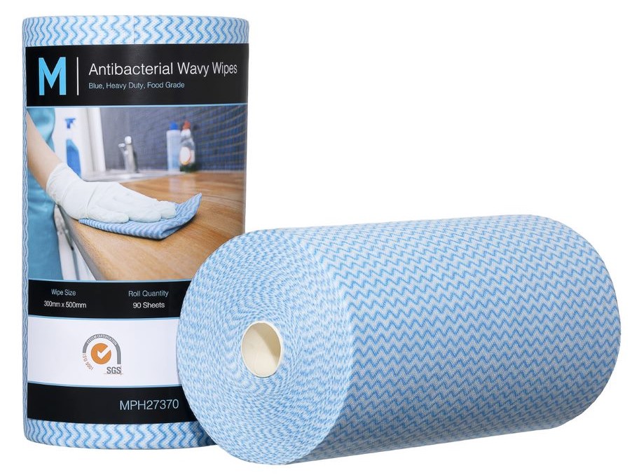 [LMD27370] Antibacterial Wavy Wipes - Blue, 300mm x 500mm, 90 Sheets, 80gsm (4) *Heavy Duty