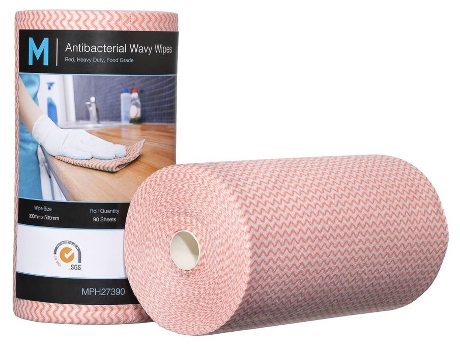 [LMD27390] Antibacterial Wavy Wipes - Red, 300mm x 500mm, 90 Sheets, 80gsm (4) *Heavy Duty