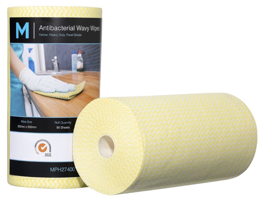 [LMD27400] Antibacterial Wavy Wipes - Yellow, 300mm x 500mm, 90 Sheets, 80gsm (4) *Heavy Duty