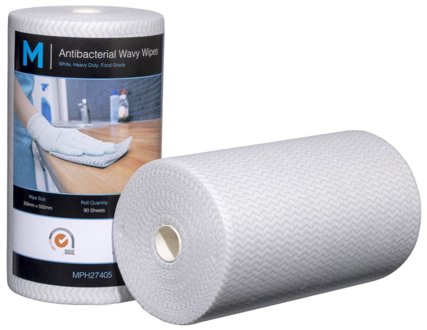 [LMD27405] Antibacterial Wavy Wipes - White, 300mm x 500mm, 90 Sheets, 80gsm (4) *Heavy Duty
