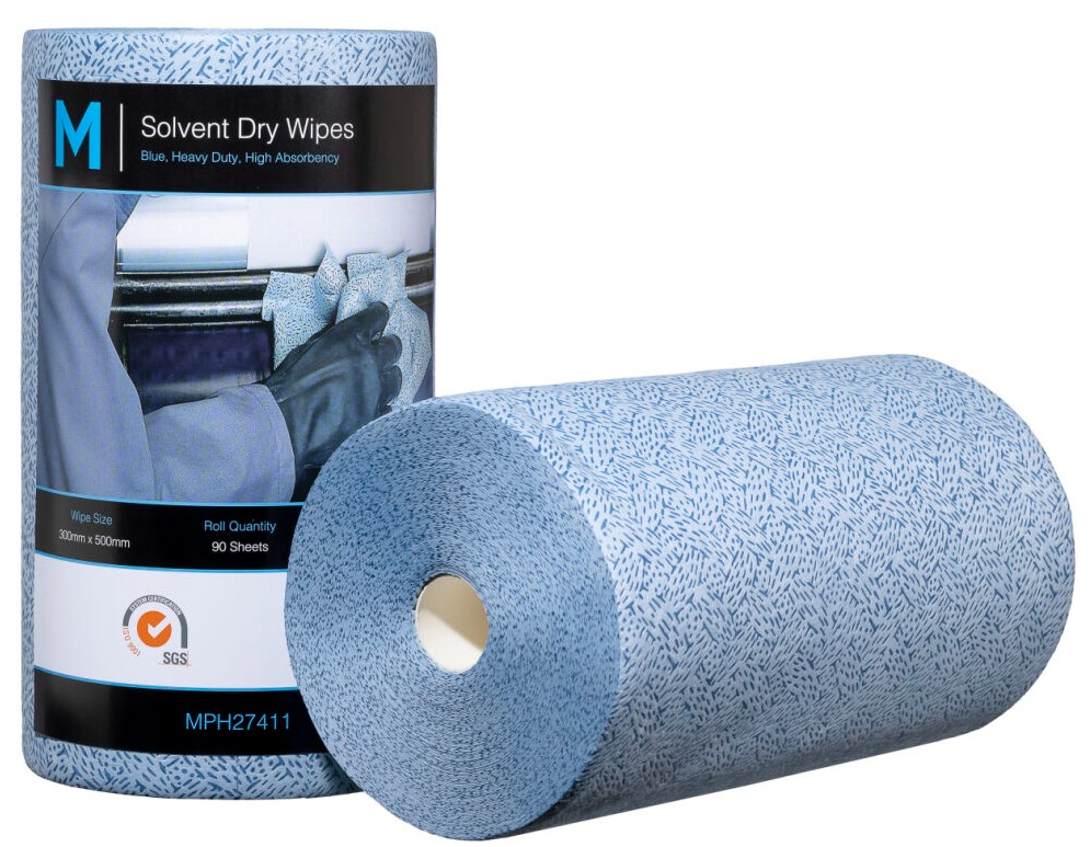 Solvent Dry Wipes - Blue, 300mm x 500mm, 90 Sheets, 80gsm (4) *Solvent/Oil Use