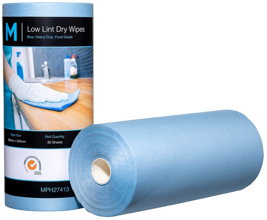 Low Lint Dry Wipes - Blue, 300mm x 500mm, 90 Sheets, 80gsm (4) *Ultra Low Lint
