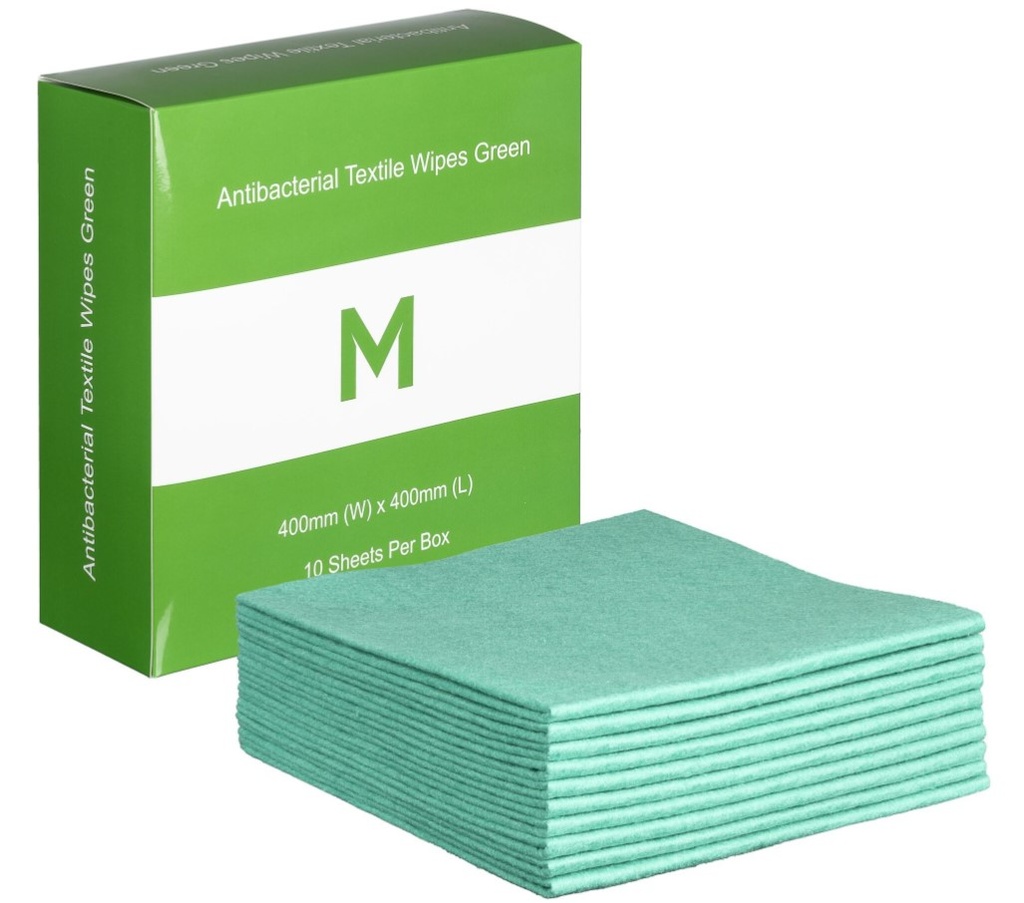 Antibacterial Textile Wipes - Green, 400mm x 400mm, 140gsm (10) 