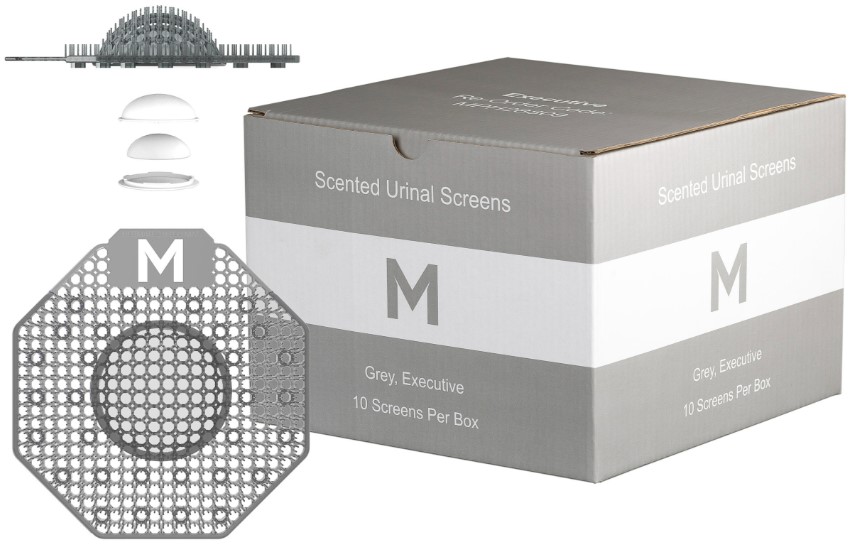 Scented Enzyme Block Urinal Screen - Grey, Executive (10) + Plastic Glove *Popular*