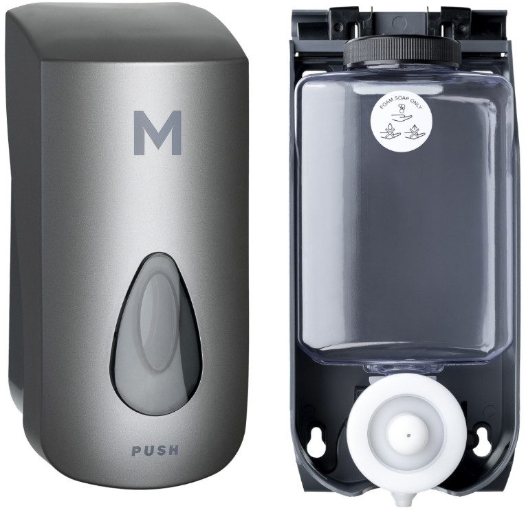 Foaming Wall Dispenser - Silver, 1000ml Capacity (1) + Includes Empty Cartridge