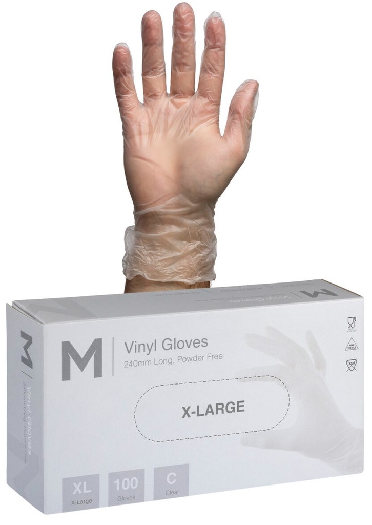 Vinyl Gloves Powder Free - Clear, XL, 240mm Cuff, 5.0g (1000)