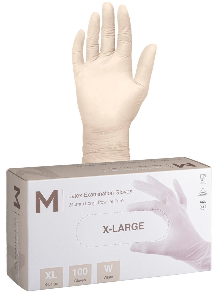 [LMD29222] Latex Examination Gloves Powder Free - White, XL, 240mm Cuff, 6.0g (1000) 