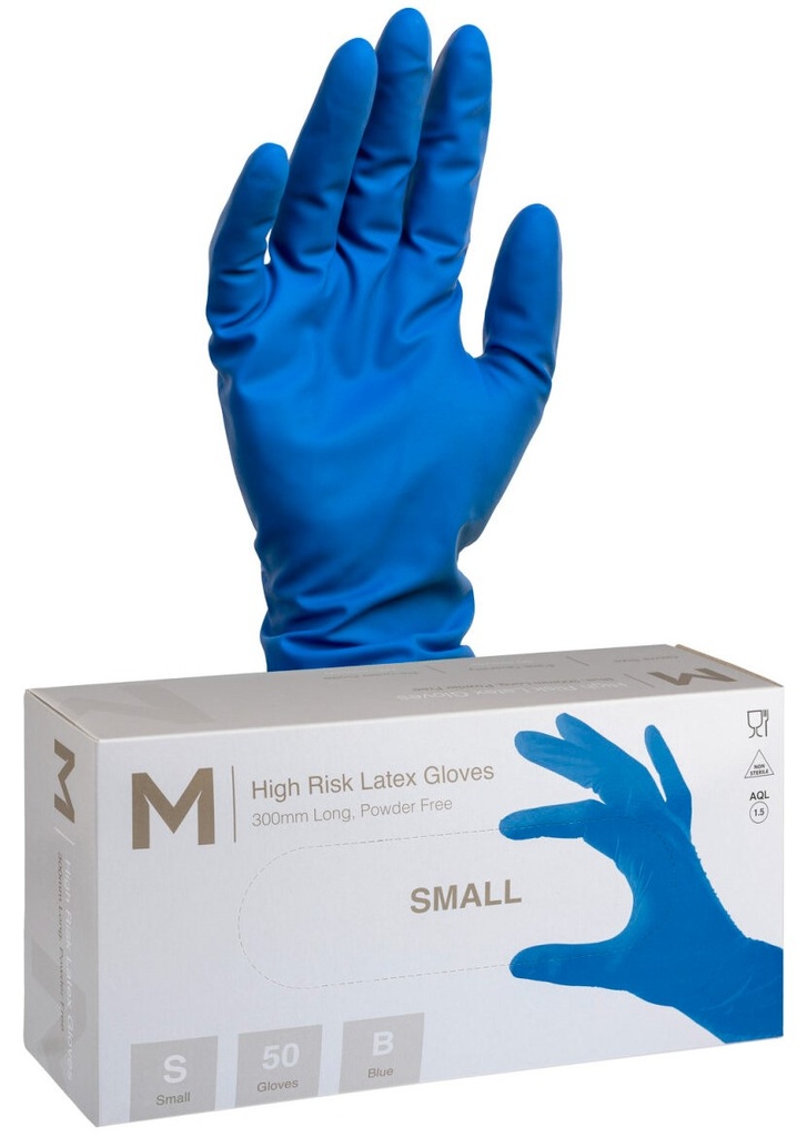 High Risk Latex Examination Gloves Powder Free - Cobalt Blue, S, 300mm Cuff, 18.5g (500)